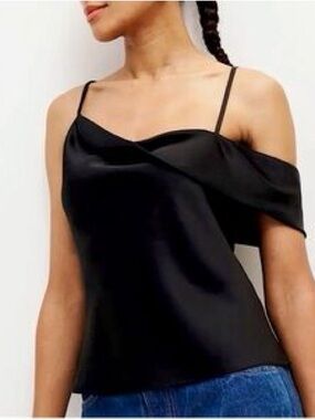 Reformation Black Satin Off-Shoulder Cami Top. Size 6. Never been worn